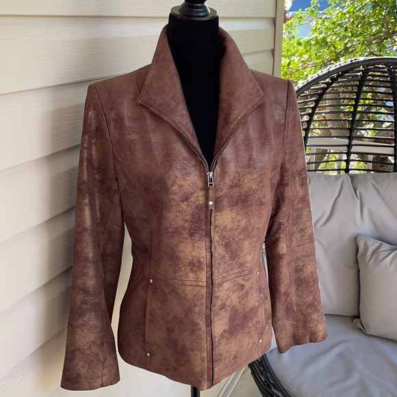 Ashley B Bernardo Genuine leather zip blazer (M) - Picture 1 of 9